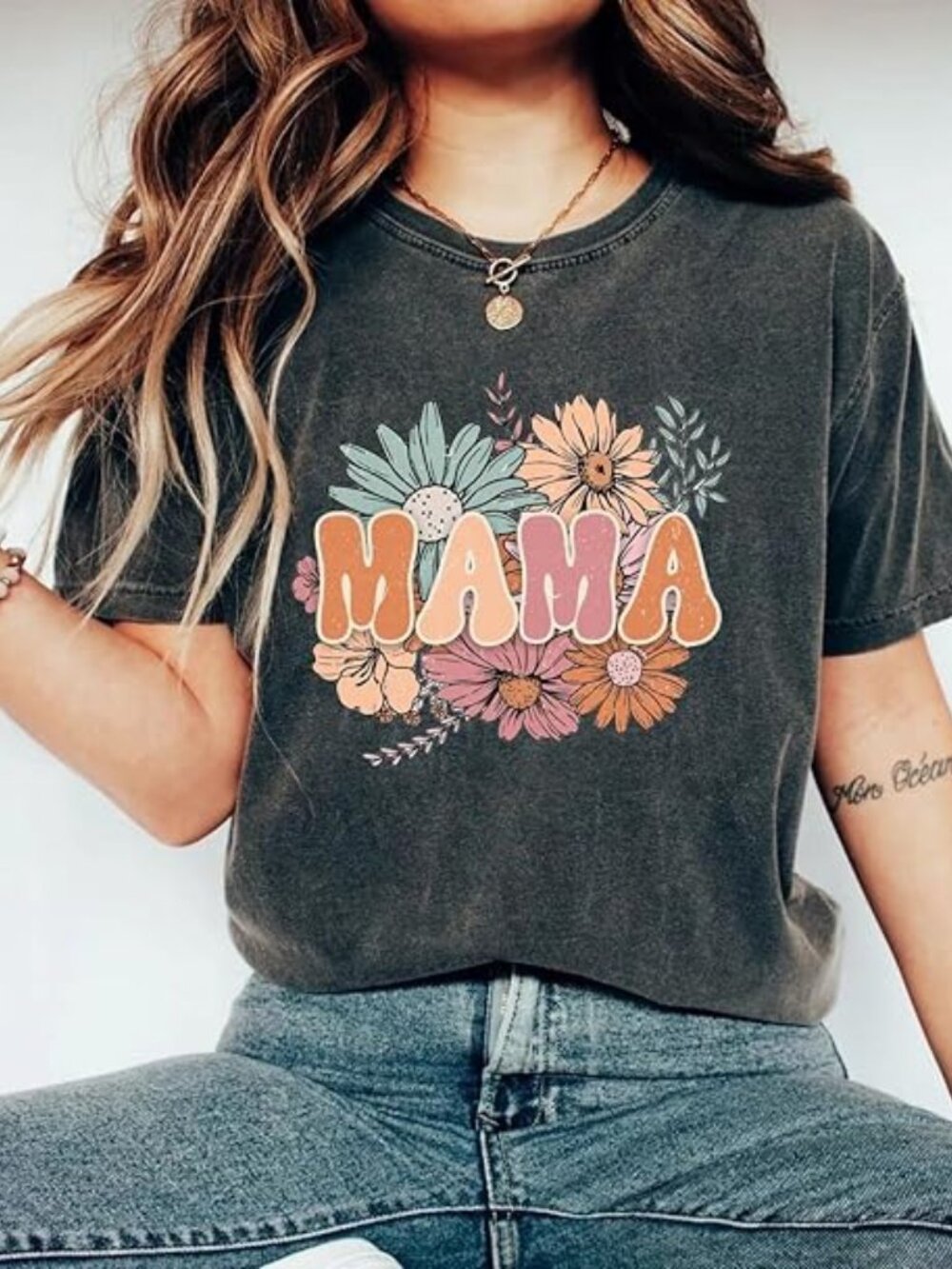 Mama Floral Shirt For Women Mom Vintage Boho Wild Flowers - Picture 2 of 2